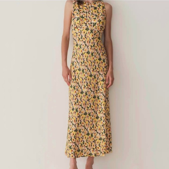 Doen yellow Floral Yellow midi Dress NEW - Picture 2 of 11